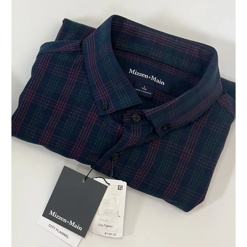 Mizzen+Main Bundle set of 2 Men’s Dress Shirt Plaid Button Down Large L - Picture 3 of 8